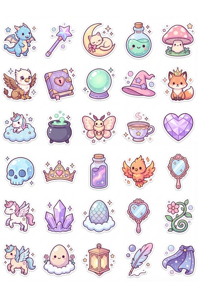 Store 30-Piece Magical Worlds Sticker Set - Fantastic Pack for Laptop, Notebo...