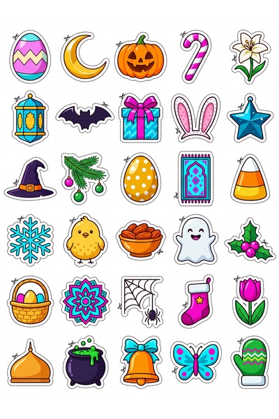 Store 30 Colorful Special Occasions and Celebrations Sticker Set - for Laptop...