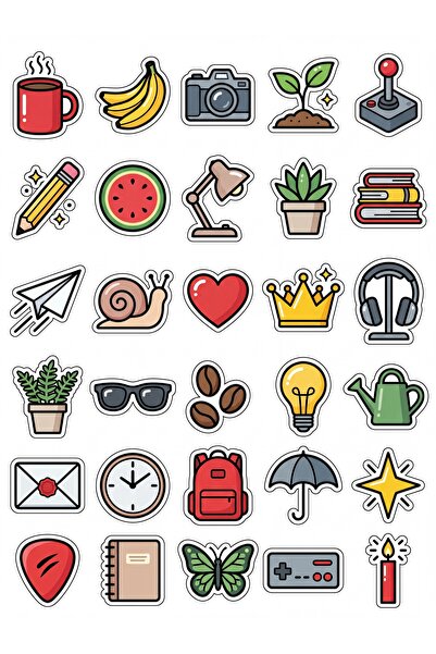 Store 30 Pieces Cute Daily Item Sticker Set - Laptop, Notebook, Phone, Agenda