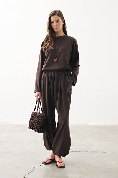 Hooopstore Σετ παντελονιών Shalwar σε άνετη γραμμή, καφέ χρώμα