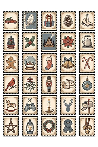 Store 30 Pieces Nostalgic New Year Stamp Sticker Set - for Agenda Planner Laptop