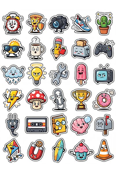 Store 30 Pieces Pop-Art Fun Stuff Sticker Set - for Laptop, Phone, Notebook
