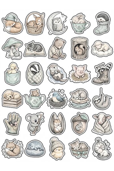 Store 30 Pieces Vintage Sleeping Animal Sticker Set - Laptop Notebook Agenda ...