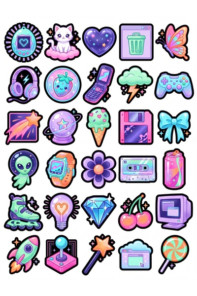 Store 30 Pieces Nostalgic Y2K 2000S Pop Sticker Set - for Laptop Phone Notebook