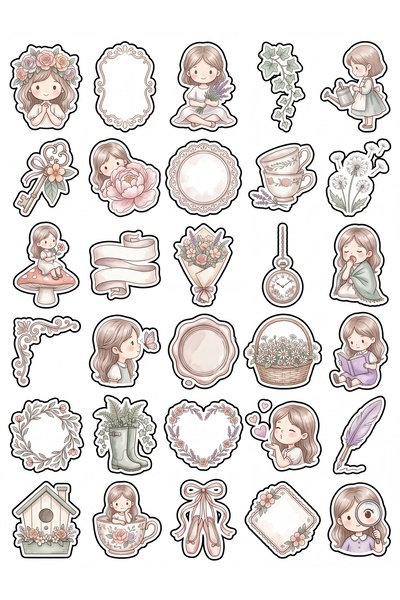 Store 30 Pieces Vintage Floral Chibi Girl Sticker Set - Laptop Agenda Notebook