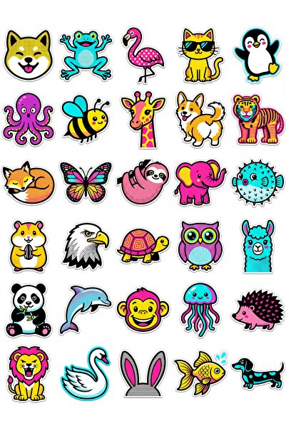 Store 30 Pieces Pop-Art Cute Animal Sticker Set - for Laptop, Notebook, Phone