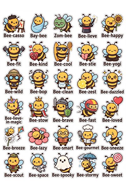 Store 30 Pieces Cute Bee Sticker Set - for Laptop, Notebook, Phone, Planner