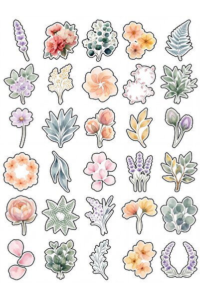 Store 30 Pieces of Elegant Watercolor Botanical Sticker Set - for Notebook, A...