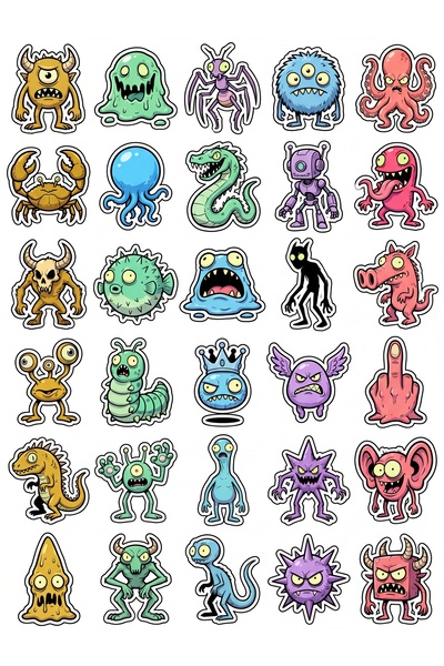 Store 30 Pieces Crazy Cartoon Monster Sticker Set - for Laptop, Phone, Diary