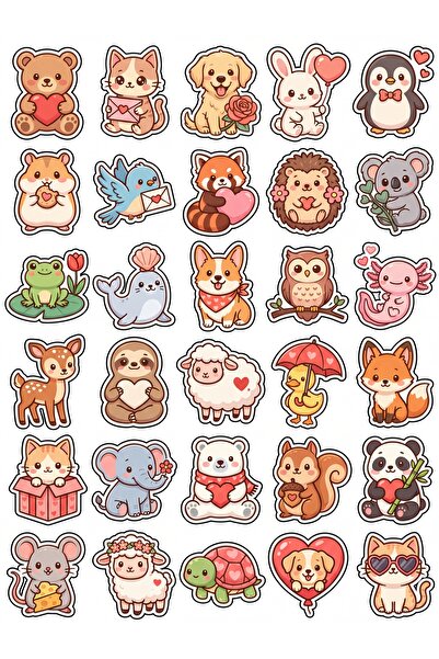 Store 30 Pieces Heart Animals Sticker Set - for Laptop, Phone, Agenda, Water ...