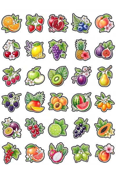 Store 30 Pieces Watercolor Fruit and Flower Sticker Set - Laptop Agenda Water...