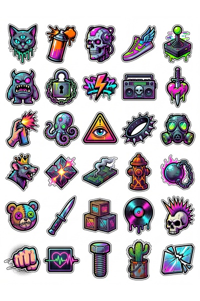 Store 30 Pieces Neon Street Art Sticker Set - for Laptop, Skateboard, Phone