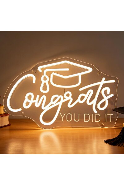 Slasa Congrats You Did It Neon Sign 30x43 cm White Light with 6mm Acrylic Bas...