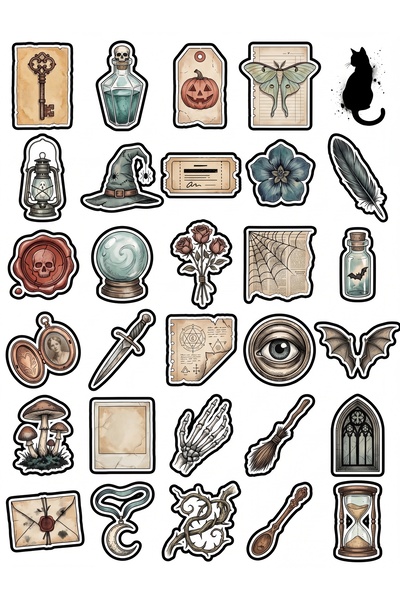 Store 30 Pieces Vintage Gothic Design Sticker Set - for Laptop, Phone, Scrapbook