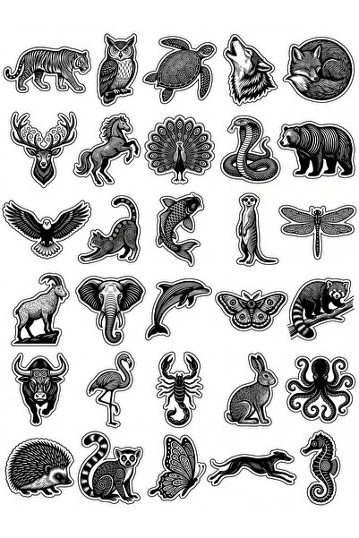 Store 30 Pieces Black and White Wild Animal Sticker Set - Laptop Notebook Phone