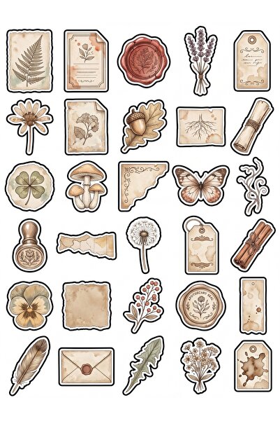 Store 30 Pieces Vintage Botanical Collection Sticker Set - for Agenda, Scrapb...
