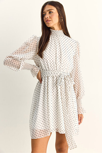 Bianco Lucci Γυναικείο Μίνι Φόρεμα Πουά τεμαχίων Gipeli Λεπτομέρεια στο μανίκ...