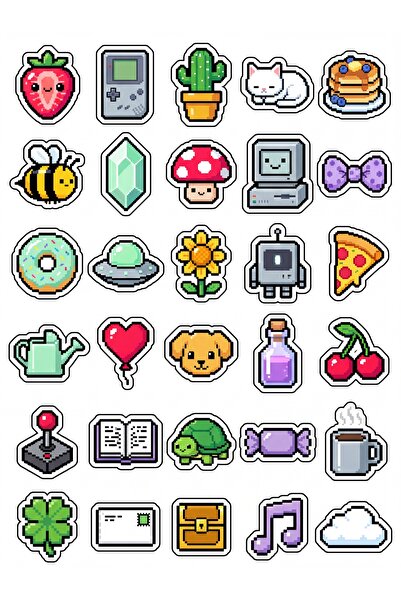 Store 30 Pieces Cute Retro Pixel Sticker Set - for Laptop, Phone, Agenda, Not...