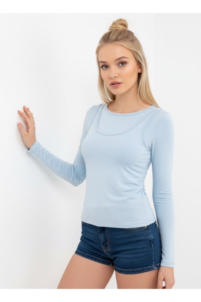 Arbucky Women's Crew Neck Athlete Design Double Layer Modal Blouse