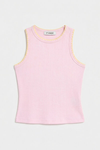 it's basic Γυναικείο ροζ s6-98 Crop Fit Super Elastane Κίτρινο Κεντημένο Κορμάκι