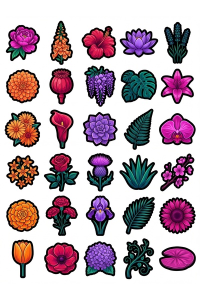 Store 30 Pieces of Vibrant Botanical Flower Sticker Set - for Laptop, Noteboo...