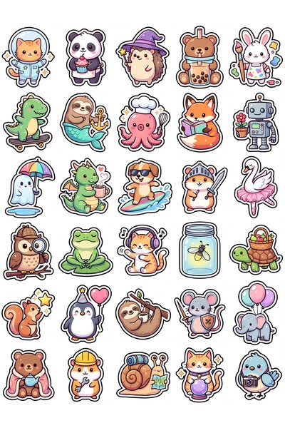Store 30 Pieces Cute Character Sticker Set - for Laptop, Agenda, Notebook