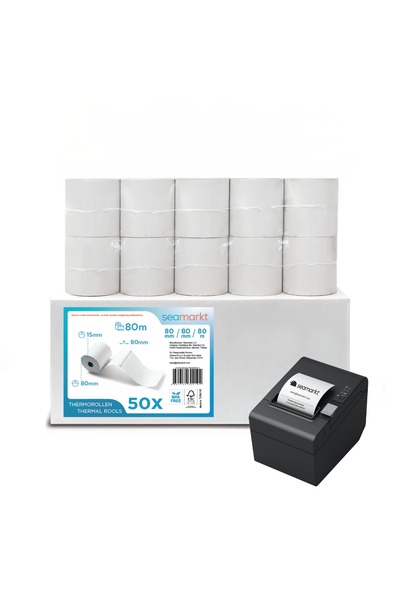 seamarkt 80x80 Termal Yazarkasa Rulosu 50 Adet, 80 Metre, 48 GSM BPA İçermez,...