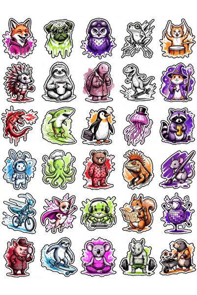 Store 30 Pieces of Energetic Comic Animal Sticker Set - Special Design for La...