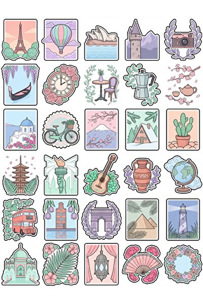 Store 30 Pieces Vintage Travel Postage Stamp Sticker Set - for Laptop, Notebo...