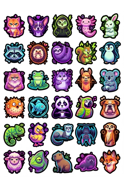 Store 30 Pieces Neon Asabi Animal Sticker Set - Laptop Notebook Phone Case