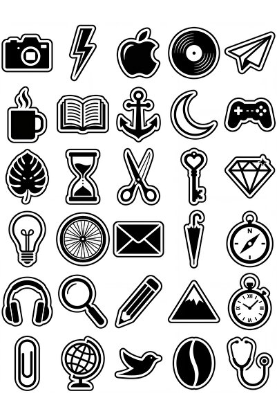 Store 30 Pieces Black and White Minimalist Object Sticker Set - for Laptop, P...