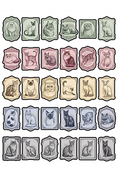 Store 30 Pieces Vintage Cat Stamp Sticker Set - Aesthetic Pack for Notebook, ...