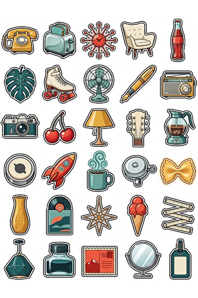 Store 30 Pieces Nostalgic Vintage Item Sticker Set - for Laptop, Notebook, Phone
