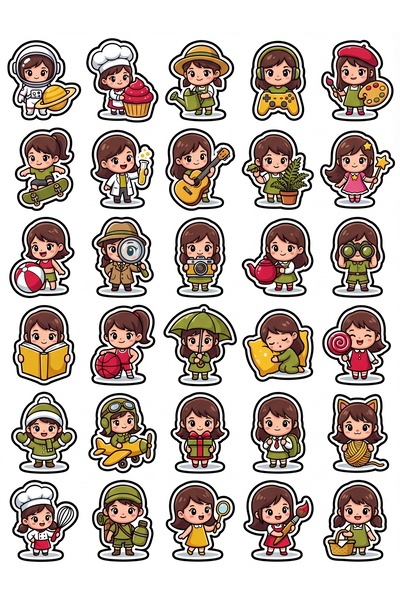 Store 30 Pieces Chibi Girl Sticker Set - for Laptop, Notebook and Planner