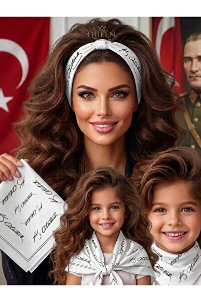 QUEEN AKSESUAR Kemal Atatürk Signature Patterned 50X50 cm Cotton Fabric Schoo...