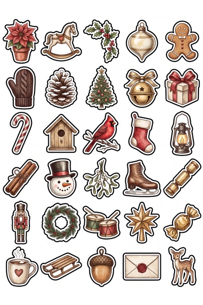 Store 30 Pieces Vintage New Year Sticker Set - Nostalgic Decoration for Agend...