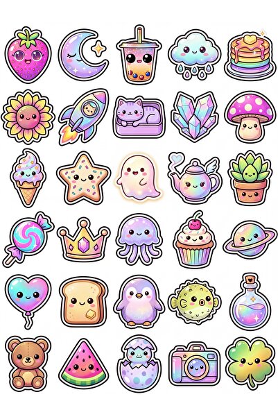 Store 30 Pieces Holographic Cute Figures Sticker Set - for Laptop, Notebook, ...