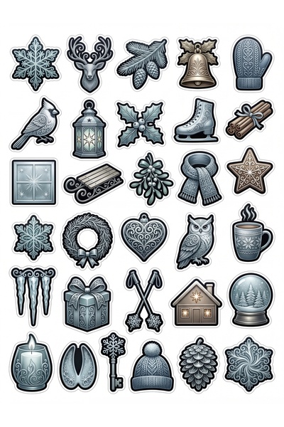 Store 30 Pieces of Elegant Winter-Themed Sticker Set - for Laptop, Agenda, Sc...