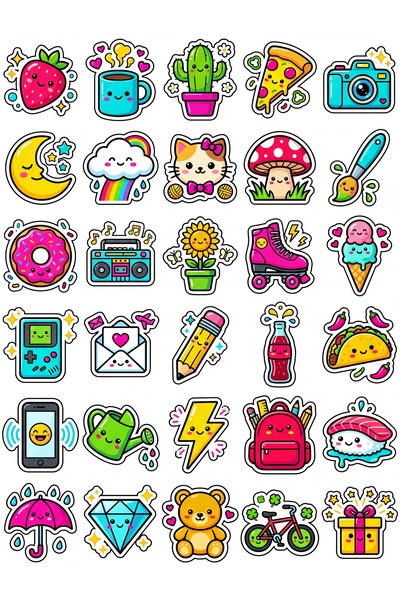 Store 30 Pieces Cute Objects Sticker Set - for Laptop, Notebook, Phone, Water...