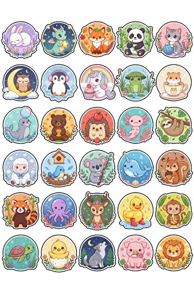 Store 30 Pieces Pastel Animals Sticker Set - Laptop Notebook Phone Water Bottle