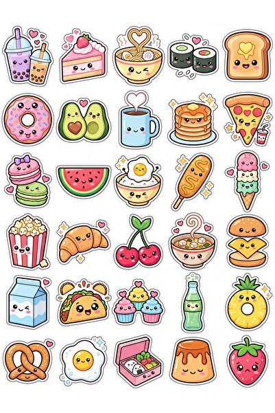 Store 30 Pieces of Food Sticker Set - Sweet Pack for Laptop, Phone, Agenda