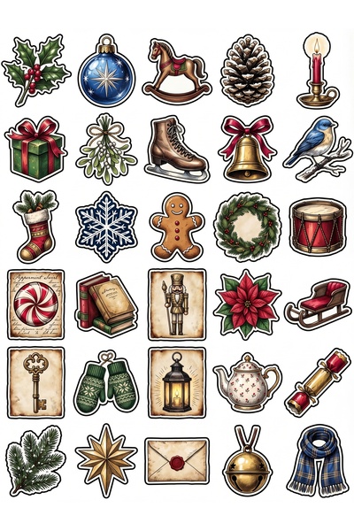 Store 30 Pieces Nostalgic New Year Sticker Set - for Notebook, Agenda, Scrapbook