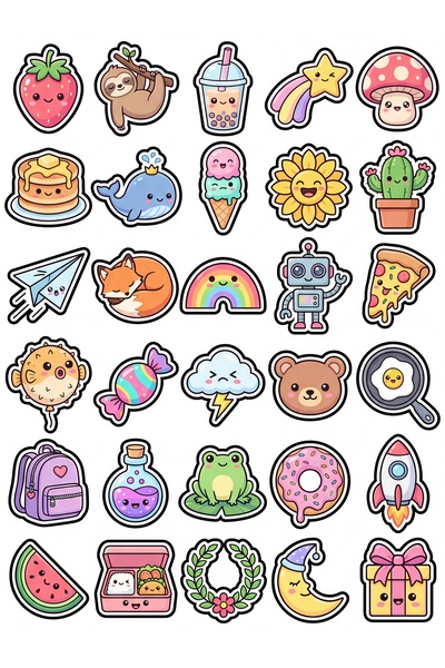 Store 30 Adet Sevimli Figür Sticker Seti - Laptop Telefon Ajanda Defter