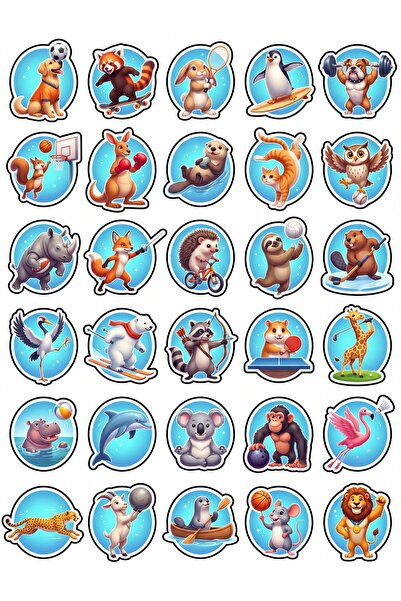Store 30 Pieces Cute Sports Animals Sticker Set - Laptop, Notebook, Water Bot...