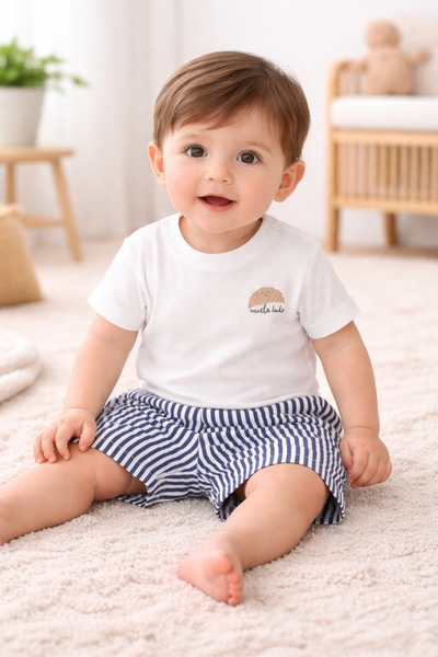 Miela Kids طقم طفل من تي شيرت كرواسون وشورت مخطط