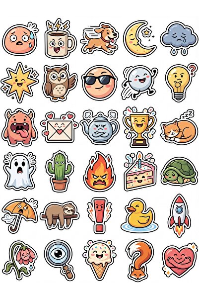 Store 30 Pieces Cute Mood Expressions Sticker Set - for Laptop Notebook Phone