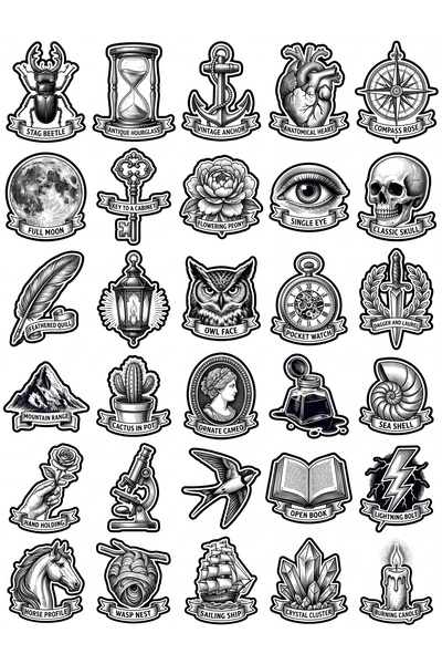 Store 30 Pieces Vintage Black and White Engraving Sticker Set - for Laptop, N...