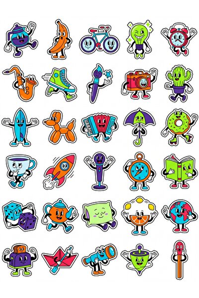 Store 30 Pieces Retro Cartoon Characters Sticker Set - Laptop Notebook Phone