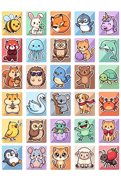 Store 30 Pieces Cute Animal Sticker Set - for Laptop, Phone, Agenda, Suitcase