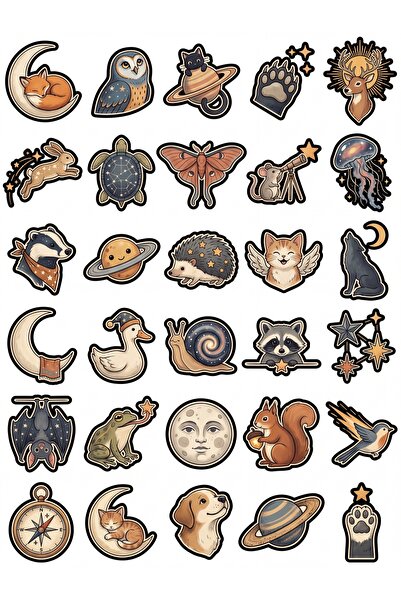 Store 30 Pieces Vintage Cosmic Animals Sticker Set - for Laptop, Notebook, Phone